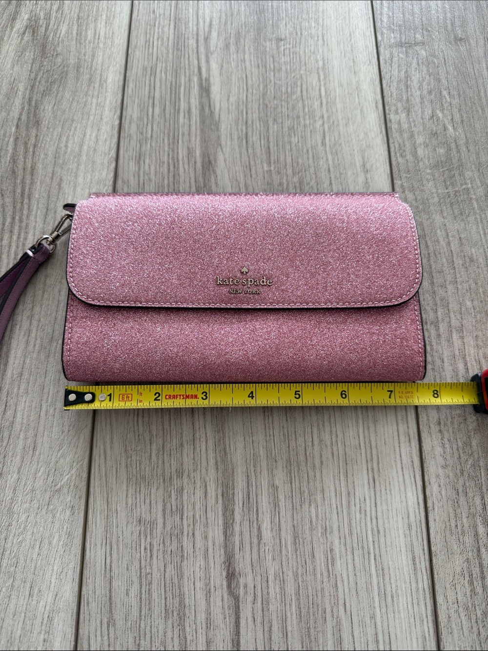 Kate Spade Boxed Pink Glimmer Glitter Mixed Material Phone Wristlet - Picture 8 of 10